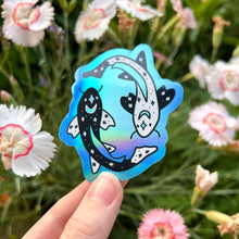 Load image into Gallery viewer, Yin-Yang Koi Blue Holographic Vinyl Sticker
