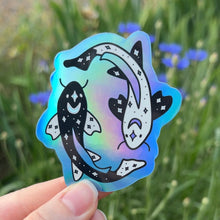 Load image into Gallery viewer, Yin-Yang Koi Blue Holographic Vinyl Sticker
